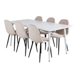 Jídelní stůl Polar 180 cm - Bílá deska / Bílé nohy+Jídelní židle Polar- Černé nohy / Béžový samet (ersätter 19902-880)_6