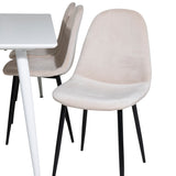 Jídelní stůl Polar 180 cm - Bílá deska / Bílé nohy+Jídelní židle Polar- Černé nohy / Béžový samet (ersätter 19902-880)_6
