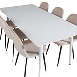 Jídelní stůl Polar 180 cm - Bílá deska / Bílé nohy+Jídelní židle Polar- Černé nohy / Béžový samet (ersätter 19902-880)_6