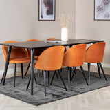 Jídelní stůl Dipp - 180*90cm - Černá dýha / celé černé nohy + Sametová jídelní židle - Oranžová / Černá_6