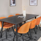 Jídelní stůl Dipp - 180*90cm - Černá dýha / celé černé nohy + Sametová jídelní židle - Oranžová / Černá_6