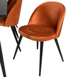 Jídelní stůl Dipp - 180*90cm - Černá dýha / celé černé nohy + Sametová jídelní židle - Oranžová / Černá_6