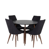 Kulatý stůl Plaza 100 cm - Černá deska - Ořechové nohy+Jídelní židle Leone - Ořechové nohy - Černá Fabric_4