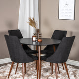 Kulatý stůl Plaza 100 cm - Černá deska - Ořechové nohy+Jídelní židle Leone - Ořechové nohy - Černá Fabric_4
