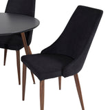 Kulatý stůl Plaza 100 cm - Černá deska - Ořechové nohy+Jídelní židle Leone - Ořechové nohy - Černá Fabric_4