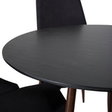 Kulatý stůl Plaza 100 cm - Černá deska - Ořechové nohy+Jídelní židle Leone - Ořechové nohy - Černá Fabric_4