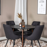 Kulatý stůl Plaza 100 cm - Černá deska - Ořechové nohy+Velvet Deluxe Jídelní židle - Černé nohy - Černá Fabric_4
