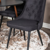 Kulatý stůl Plaza 100 cm - Černá deska - Ořechové nohy+Velvet Deluxe Jídelní židle - Černé nohy - Černá Fabric_4