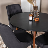 Kulatý stůl Plaza 100 cm - Černá deska - Ořechové nohy+Velvet Deluxe Jídelní židle - Černé nohy - Černá Fabric_4