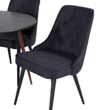 Kulatý stůl Plaza 100 cm - Černá deska - Ořechové nohy+Velvet Deluxe Jídelní židle - Černé nohy - Černá Fabric_4