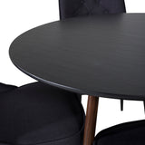 Kulatý stůl Plaza 100 cm - Černá deska - Ořechové nohy+Velvet Deluxe Jídelní židle - Černé nohy - Černá Fabric_4