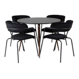 Plaza Kulatý stůl 100 cm - Černá deska - Ořechové nohy+Šípové křeslo - Černé nohy - Black Velvet_4