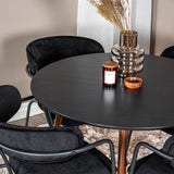 Plaza Kulatý stůl 100 cm - Černá deska - Ořechové nohy+Šípové křeslo - Černé nohy - Black Velvet_4