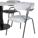 Jídelní stůl Razzia ø106 cm - Šedá / Černá + Slim jídelní židle s vysokým opěradlem - Černé nohy - Černá PU_4