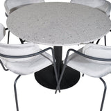 Jídelní stůl Razzia ø106 cm - Šedá / Černá + Slim jídelní židle s vysokým opěradlem - Černé nohy - Černá PU_4