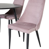 Jídelní stůl Dipp - 115 cm - Černá dýha / Celé černé nohy + Jídelní židle Leone - Černé nohy / Dusty PinkCorduroy _4