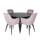 Jídelní stůl Dipp - 115 cm - Černá dýha / Celé černé nohy + Komfortní jídelní židle - Černé nohy / Dusty Pink Manšestr _4