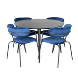 Jídelní stůl Dipp - 115 cm - Černá dýha / Celé černé nohy + Křeslo Arrow - Černé nohy - Blue Velvet_4