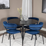 Jídelní stůl Dipp - 115 cm - Černá dýha / Celé černé nohy + Křeslo Arrow - Černé nohy - Blue Velvet_4