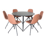 Jídelní stůl Dipp - 115 cm - Černá dýha / Celé černé nohy + Jídelní židle Polar s funkcí Spin - černá Nohy - Hnědá PU - Bílé Stitches_6