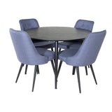 Jídelní stůl Dipp - 115 cm - Černá dýha / Celé černé nohy + Jídelní židle Velvet Deluxe - Černé nohy - Modrá látka_4