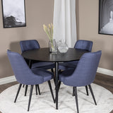 Jídelní stůl Dipp - 115 cm - Černá dýha / Celé černé nohy + Jídelní židle Velvet Deluxe - Černé nohy - Modrá látka_4