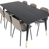 Jídelní stůl Dipp - 180*90cm - Černá / Černá mosaz+arktická jídelní židle - Černé nohy - Khaki Plast_6