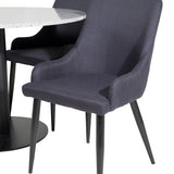Jídelní stůl Razzia ø106cm - Šedá / Černá+Plaza Jídelní židle - Černé nohy - Černá Fabric_4