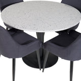 Jídelní stůl Razzia ø106cm - Šedá / Černá+Plaza Jídelní židle - Černé nohy - Černá Fabric_4