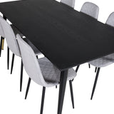 Jídelní stůl Dipp - 180*90cm - Černá / Černá mosaz + Polar Diamond Jídelní židle - Černé nohy - Šedá látka_6