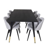 Jídelní stůl Dipp - 180*90cm - Černá / Černá mosaz+Sametová jídelní židle - Černé nohy - Světle šedáTkanina_6