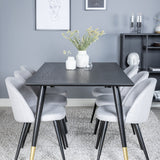 Jídelní stůl Dipp - 180*90cm - Černá / Černá mosaz+Sametová jídelní židle - Černé nohy - Světle šedáTkanina_6