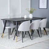Jídelní stůl Dipp - 180*90cm - Černá / Černá mosaz+Sametová jídelní židle - Černé nohy - Světle šedáTkanina_6