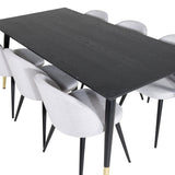 Jídelní stůl Dipp - 180*90cm - Černá / Černá mosaz+Sametová jídelní židle - Černé nohy - Světle šedáTkanina_6