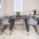 Jídelní stůl Dipp - 180*90cm - Černá / Černá mosaz+Komfortní plastová jídelní židle - Černé nohy - Šedý plast_6