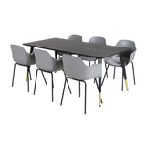 Jídelní stůl Dipp - 180*90cm - Černá / Černá mosaz+Komfortní plastová jídelní židle - Černé nohy - Šedý plast_6