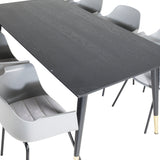 Jídelní stůl Dipp - 180*90cm - Černá / Černá mosaz+Komfortní plastová jídelní židle - Černé nohy - Šedý plast_6