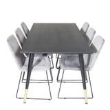 Jídelní stůl Dipp - 180*90cm - Černá / Černá mosaz+muce Jídelní židle - Černé nohy - Šedá Velvet_6