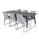 Jídelní stůl Dipp - 180*90cm - Černá / Černá mosaz+muce Jídelní židle - Černé nohy - Šedá Velvet_6