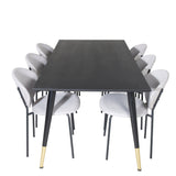 Jídelní stůl Dipp - 180*90cm - Černá / Černá mosaz + Jídelní židle Vault - Černé nohy - Šedá látka_6