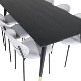 Jídelní stůl Dipp - 180*90cm - Černá / Černá mosaz + Jídelní židle Vault - Černé nohy - Šedá látka_6