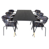 Jídelní stůl Dipp - 180*90cm - Černá / Černá mosaz+Šípové křeslo - Černé nohy - Černá květina s potiskem Fabric_6