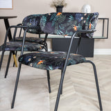 Jídelní stůl Dipp - 180*90cm - Černá / Černá mosaz+Šípové křeslo - Černé nohy - Černá květina s potiskem Fabric_6