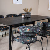 Jídelní stůl Dipp - 180*90cm - Černá / Černá mosaz+Šípové křeslo - Černé nohy - Černá květina s potiskem Fabric_6