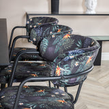 Jídelní stůl Dipp - 180*90cm - Černá / Černá mosaz+Šípové křeslo - Černé nohy - Černá květina s potiskem Fabric_6