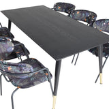 Jídelní stůl Dipp - 180*90cm - Černá / Černá mosaz+Šípové křeslo - Černé nohy - Černá květina s potiskem Fabric_6