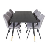 Jídelní stůl Dipp - 180*90cm - Černá / Černá mosaz+Gemma Jídelní židle - Černé nohy - Šedá látka_6