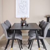 Jídelní stůl Dipp - 180*90cm - Černá / Černá mosaz+Gemma Jídelní židle - Černé nohy - Šedá látka_6