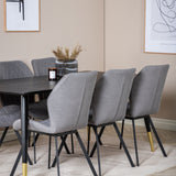 Jídelní stůl Dipp - 180*90cm - Černá / Černá mosaz+Gemma Jídelní židle - Černé nohy - Šedá látka_6