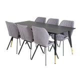 Jídelní stůl Dipp - 180*90cm - Černá / Černá mosaz+Gemma Jídelní židle - Černé nohy - Šedá látka_6